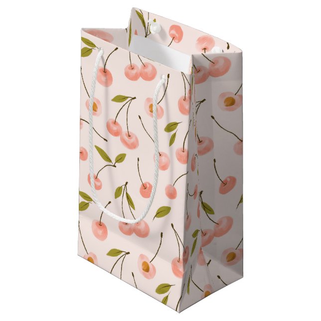 Watercolor Cherry Pattern Small Gift Bag (Front Angled)