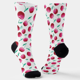 Watercolor Cherry Pattern Socks