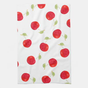 Watercolor Cherry Pattern Tea Towel