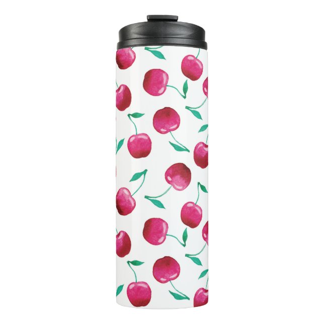 Watercolor Cherry Pattern Thermal Tumbler (Front)