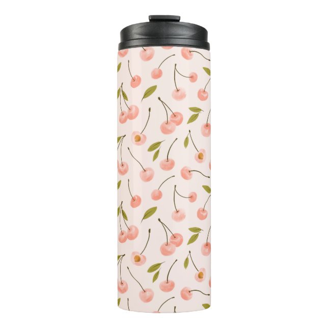 Watercolor Cherry Pattern Thermal Tumbler (Front)