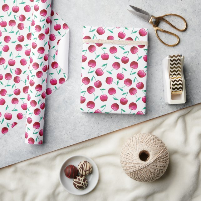 Watercolor Cherry Pattern Wrapping Paper (Crafts)
