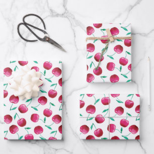 Watercolor Cherry Pattern Wrapping Paper Sheet