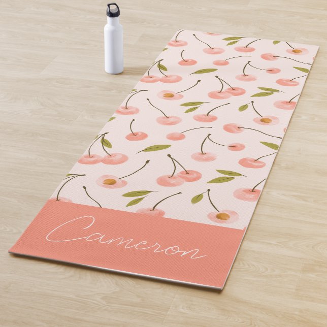 Watercolor Cherry Pattern Yoga Mat (In Situ)