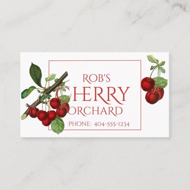 Watercolor Cherry Stems Business Card (Front)