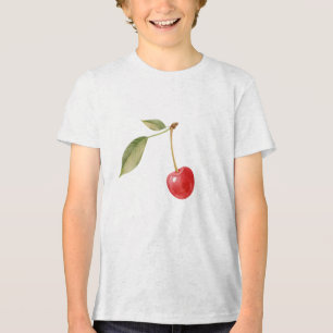 Watercolor Cherry with Leaves Illustration Tri-Blend Shirt