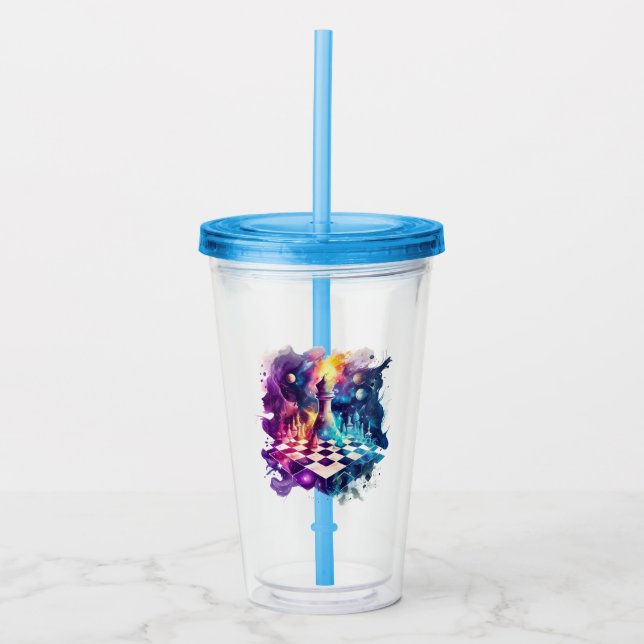 Watercolor Chess Piece Board Acrylic Tumbler (Front)