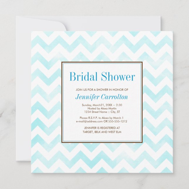 Watercolor Chevron Bridal Shower Invitation (blue) (Front)