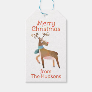 Watercolor Chevron Christmas Reindeer Gift Tags