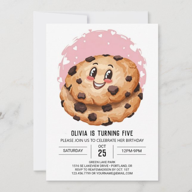 Watercolor Chic Custom Cookies Birthday  Invitation (Front)