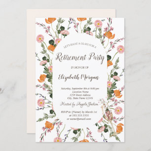 Watercolor Chic Meadow Champagne Glass Retirement Invitation