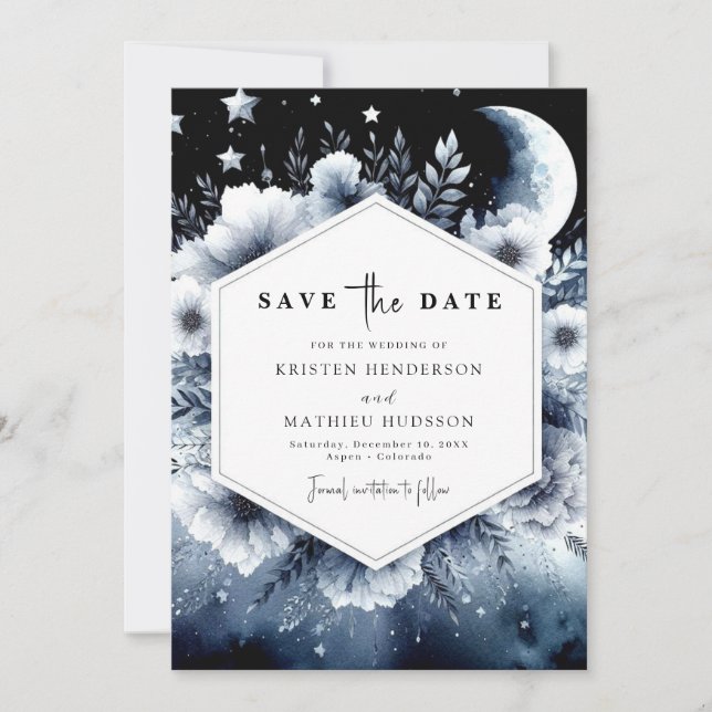 Watercolor Chic Moonlit Wedding Save The Date (Front)