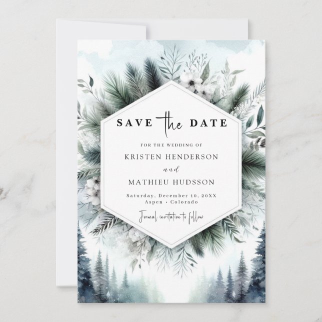 Watercolor Chic Mountain Wedding Save The Date (Front)