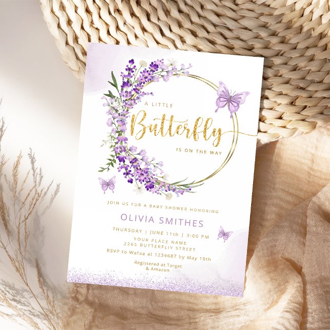Watercolor Chic Purple Butterfly Baby Girl Shower Invitation (Creator Uploaded)
