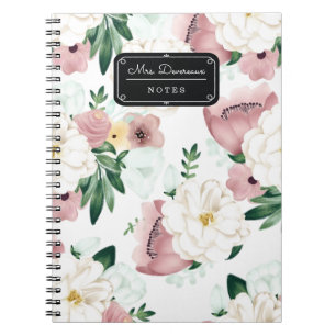 Watercolor Chic Romantic Flowers Personalised Notebook