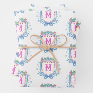 Watercolor Chic Ski Monogram Crest Wrapping Paper Sheet