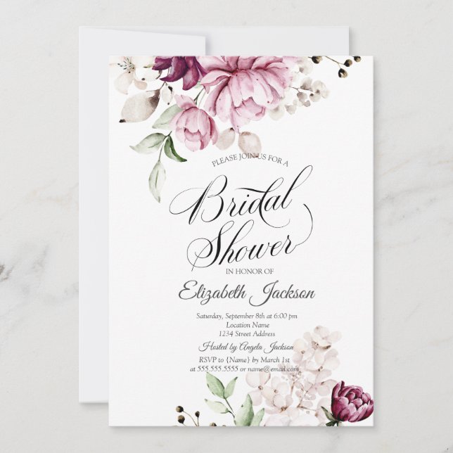 Watercolor Chic Violet Flowers Bridal Shower  Invitation (Front)