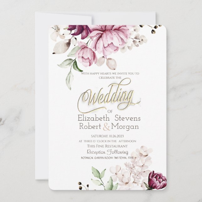 Watercolor Chic Violet Flowers Wedding Invitation (Front)