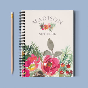 Watercolor Chic Winter Floral Personalized Name Notebook