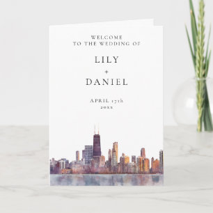 Watercolor Chicago Elegant Wedding Programme