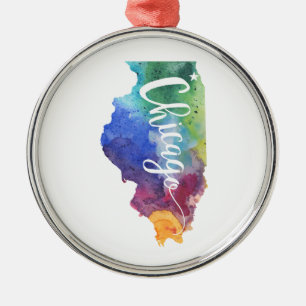 Watercolor Chicago Metal Tree Decoration