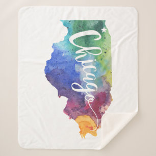Watercolor Chicago Sherpa Blanket