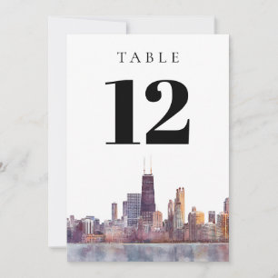 Watercolor Chicago Skyline Table Number