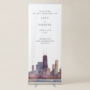 Watercolor Chicago Wedding Welcome Retractable Banner