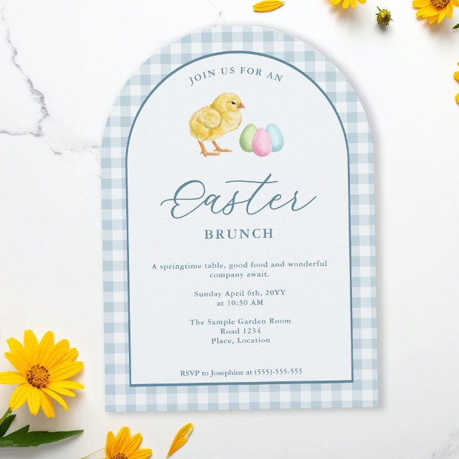 Watercolor Chick And Eggs Blue Easter Brunch Invitation (Creator Uploaded)