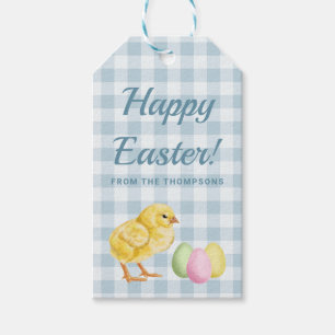 Watercolor Chick And Eggs On Blue Happy Easter Gift Tags