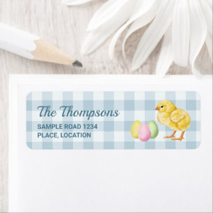 Watercolor Chick And Eggs On Blue With Text