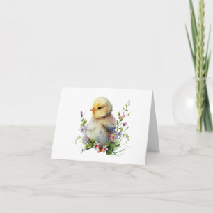 Watercolor Chick with Flowers BLANK  Card