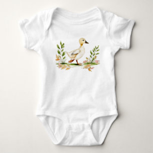 Watercolor Chick With Four-Leaf Clover Baby Bodysuit