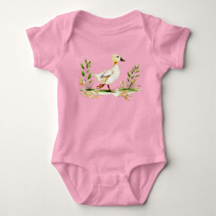 Watercolor Chick With Four-Leaf Clover Baby Bodysuit