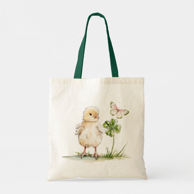 Watercolor Chick With Four-Leaf Clover  Tote Bag (Back)