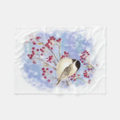 Watercolor Chickadee & Berries Frosty Winter Scene Fleece Blanket (Front (Horizontal))