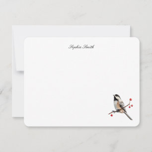 Watercolor Chickadee bird flat Thank You Card
