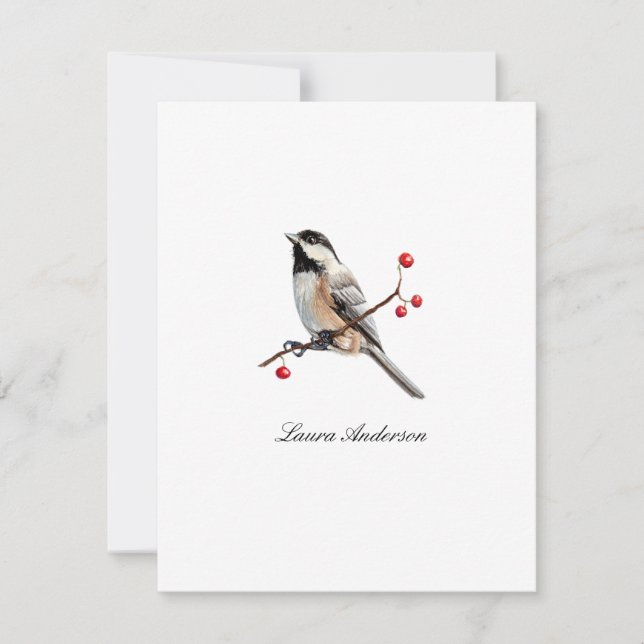 Watercolor Chickadee bird flat Thank you note card (Front)