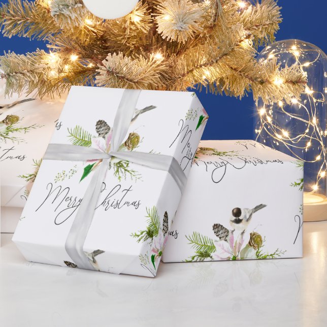 Watercolor Chickadee Bird Nature Art Wrapping Paper (Holidays)