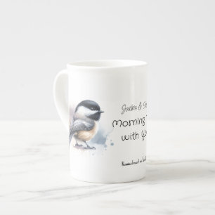 Watercolor Chickadee Black/brown Personalise Bone China Mug