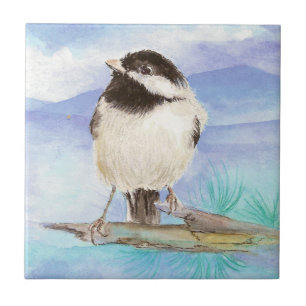 Watercolor Chickadee Cute Little Bird Art Tile