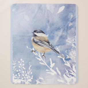Watercolor Chickadee Winter Bird Wildlife Nature Sherpa Blanket
