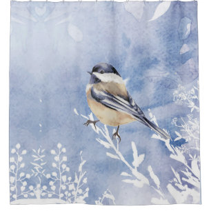 Watercolor Chickadee Winter Bird Wildlife Nature Shower Curtain