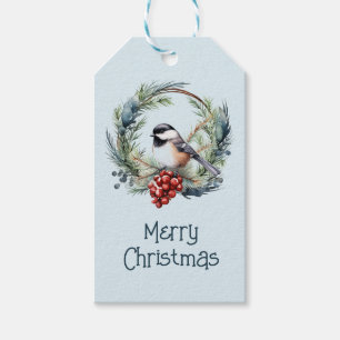 Watercolor Chickdee Bird Ornament Christmas Art Gift Tags