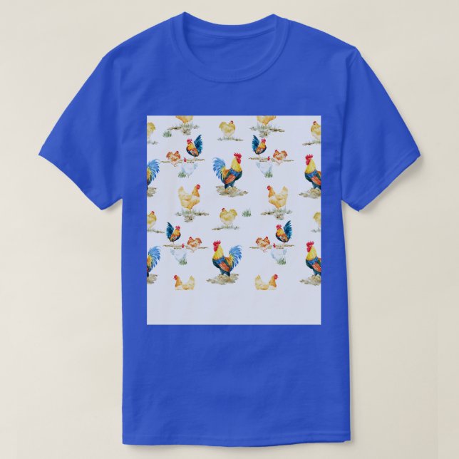 Watercolor Chicken And Rooster T-Shirt (Design Front)