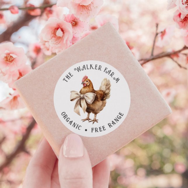Watercolor Chicken Bow Family Farm Classic Round Sticker (Creator Uploaded)