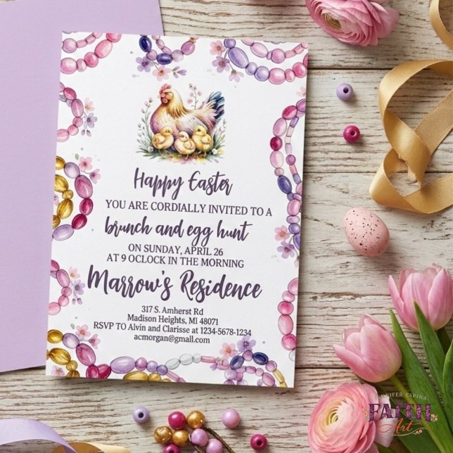 Watercolor Chicken & Chicks Hen Editable Easter  Invitation (Creator Uploaded)