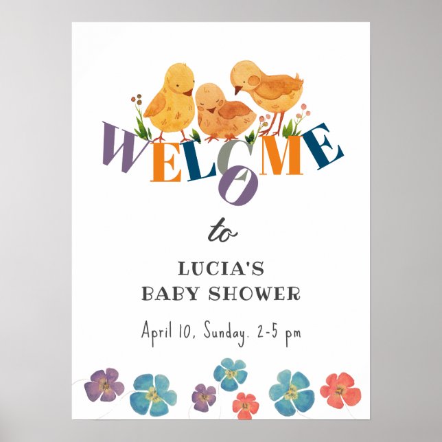 Watercolor Chicken Family Baby Shower Welcome Poster (Front)