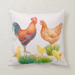 Watercolor Chicken Family Pillow