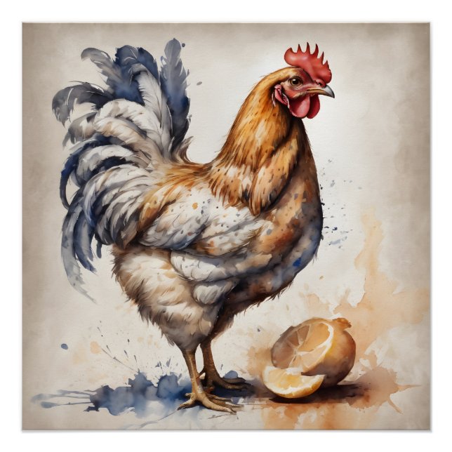 Watercolor Chicken no 2 Poster (Front)